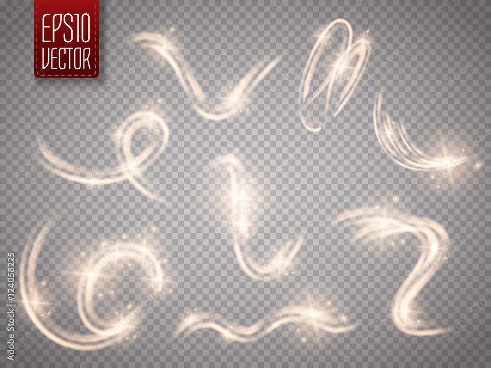 Poster set of vector motion glow light effects isolated on transparent background