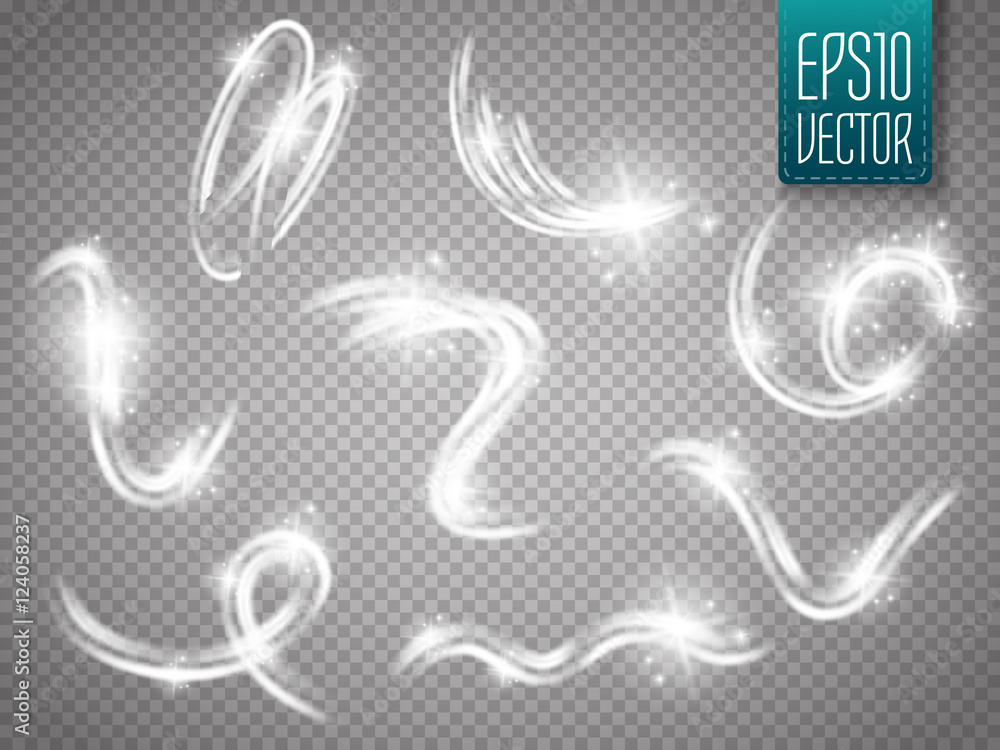 Poster set of vector motion glow light effects isolated on transparent background