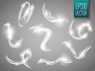 Set of vector motion glow light effects isolated on transparent background