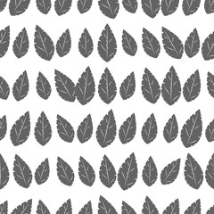 Seamless pattern of leaves on a white background.
