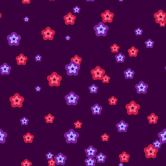 Floral patterns on a purple background.