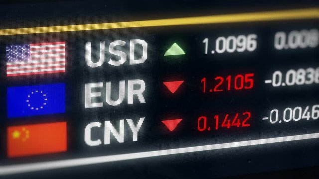 Chinese Yuan, US dollar, Euro comparison, currencies falling, financial crisis. World currencies plummet down, financial crisis, stock market crash

