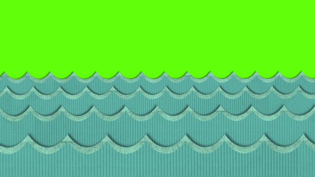 Theatrical Windy Paper Sea Waves Moving on a Green Screen Background