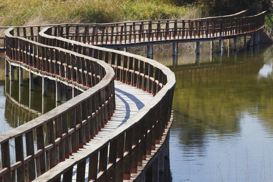 Wooden Walkways Through Tablas De Daimiel National Park; Ciudad, Real Province, Spain