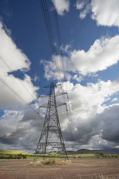 Power Lines And A Transmission Tower; Scottish Borders, Scotland