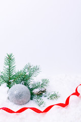 Fototapeta na wymiar Composition with Christmas decorations fir tree on white background