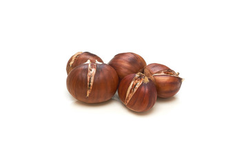 Roasted sweet chestnuts isolated on white background
