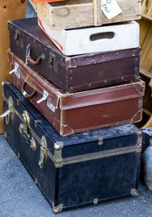 Stack of vintage suitcases.