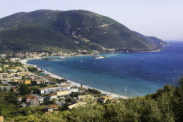 Fototapeta na wymiar View from up of Vasiliki village at Lefkada - Summer coast