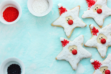Christmas cookies santa claus, creative idea for treats kids - obrazy, fototapety, plakaty