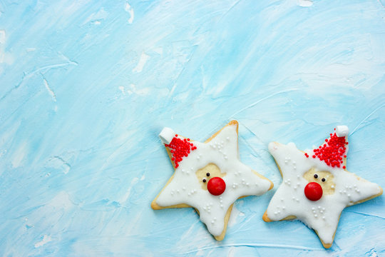 Christmas Cookies On Blue Background