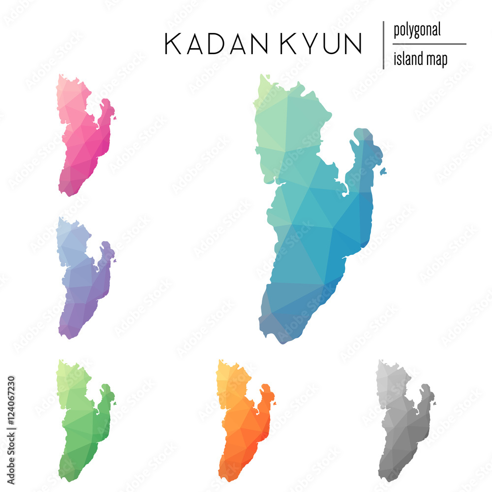Aufkleber set of vector polygonal kadan kyun maps filled with bright gradient of low poly art. multicolored is
