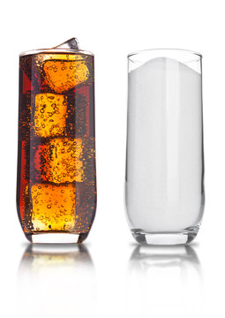 Glasses of cola and sugar unhealthy soda drink