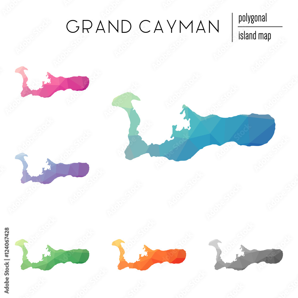 Aufkleber set of vector polygonal grand cayman maps filled with bright gradient of low poly art. multicolored 