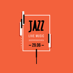 Jazz music festival, poster background template. Keyboard with music keys. Flyer Vector design