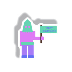 Vector illustration paper sticker Halloween icon Executioner with happy halloween flag