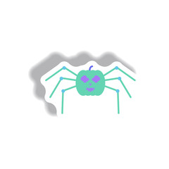 Vector illustration paper sticker Halloween icon spooky pumpkin spider