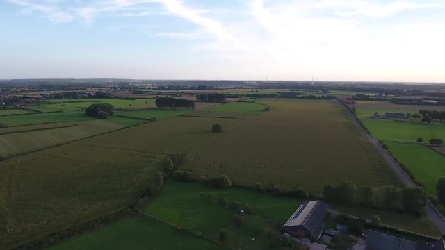 Aerial View Landscape Germany near Kalkar River Rhine Clean Green Energy 