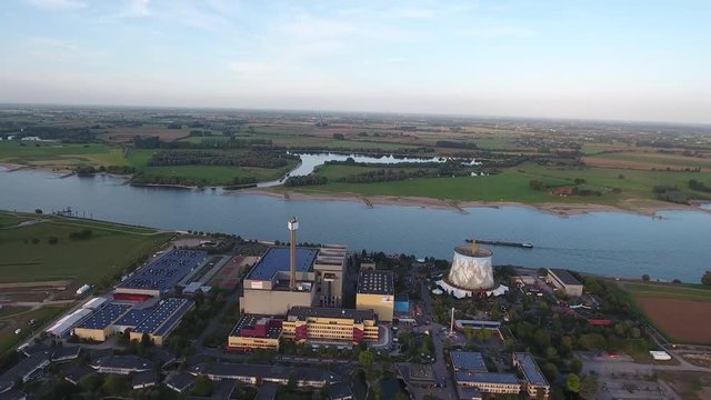 Aerial View Old Historic Nucelar Plant is now an Amusement Park near the River