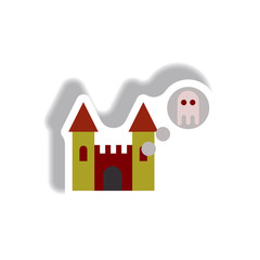 Vector illustration paper sticker Halloween icon castle and ghost