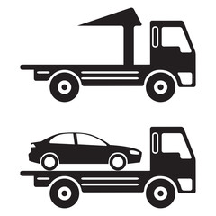 Fototapeta na wymiar Tow truck or wrecker icon in flat design. Vehicle maintenance and repair.Vector illustration. 