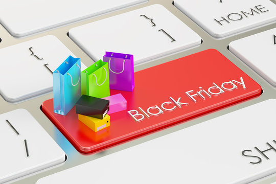 Black Friday concept on the keyboard, 3D rendering