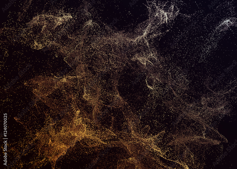 Poster abstract 3d rendering of chaotic particles. flying cubes in empty space. dynamic shape. futuristic b