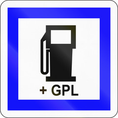 Road sign used in France - Petrol station with LPG