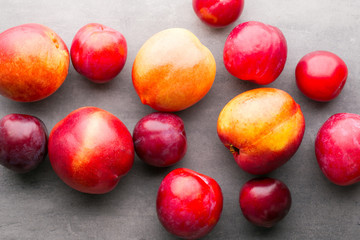 Fresh fruit on the gray background.