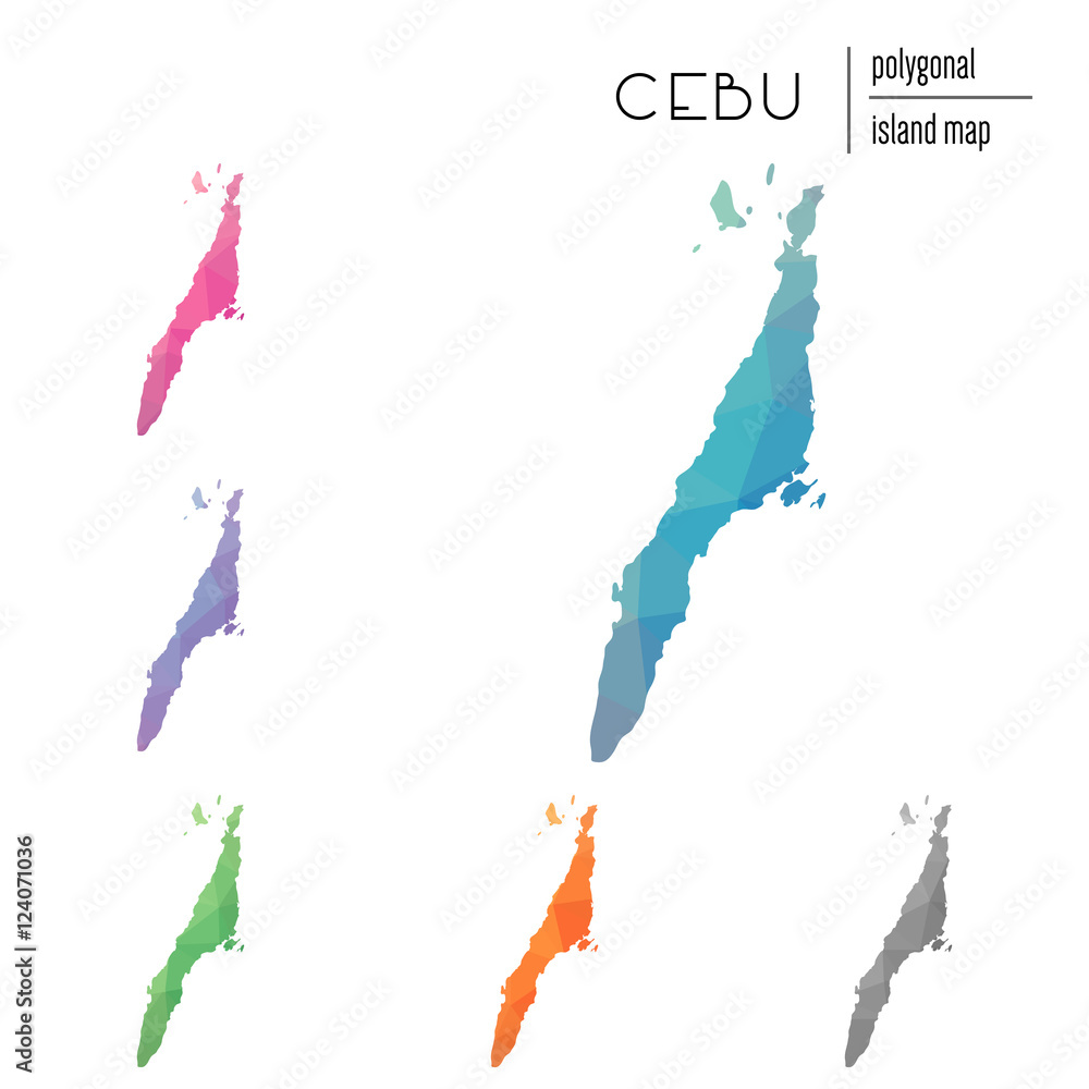 Aufkleber set of vector polygonal cebu maps filled with bright gradient of low poly art. multicolored island o