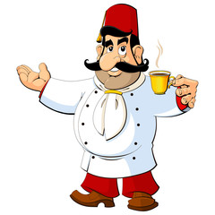 Turkish chef invites you to drink coffee.