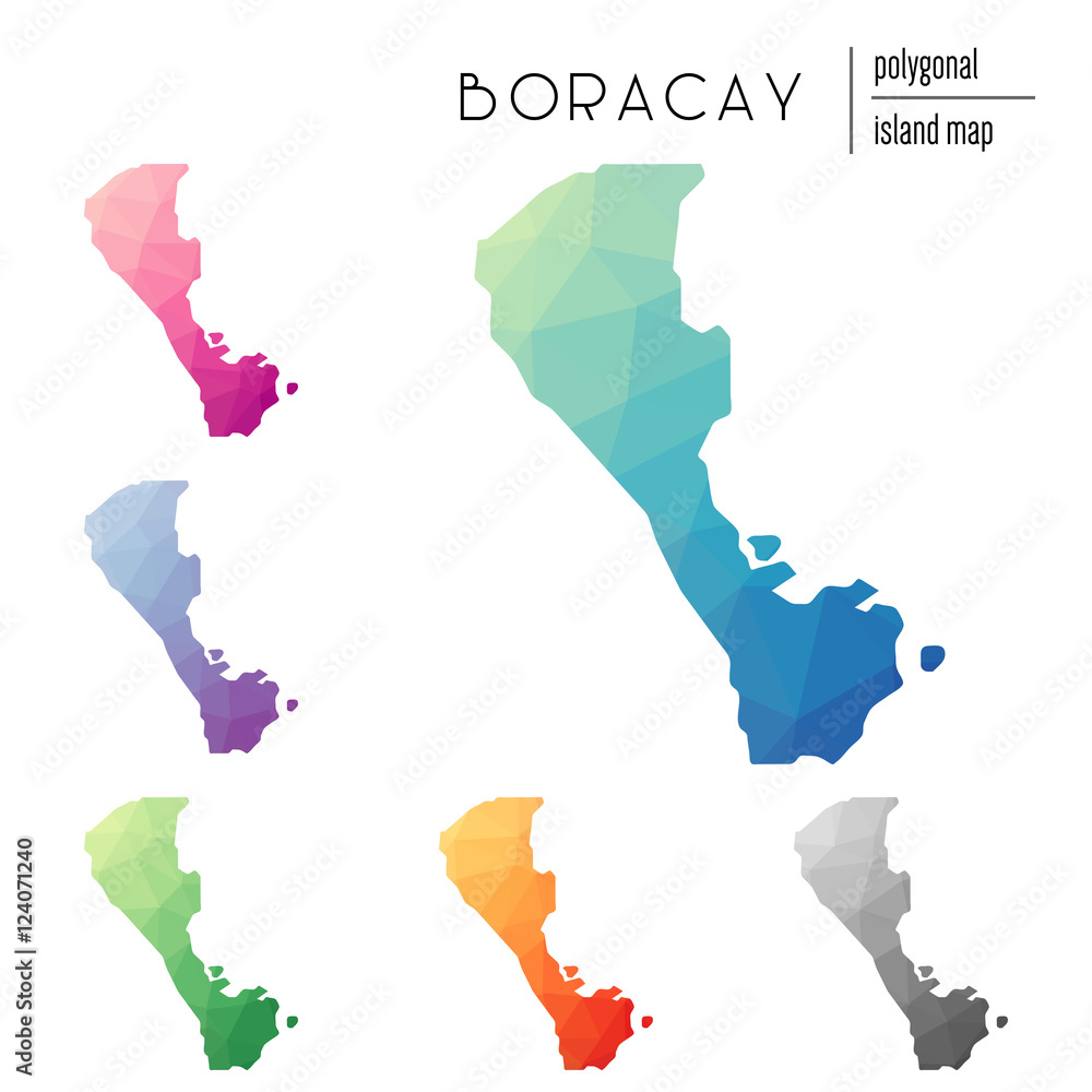 Aufkleber set of vector polygonal boracay maps filled with bright gradient of low poly art. multicolored islan