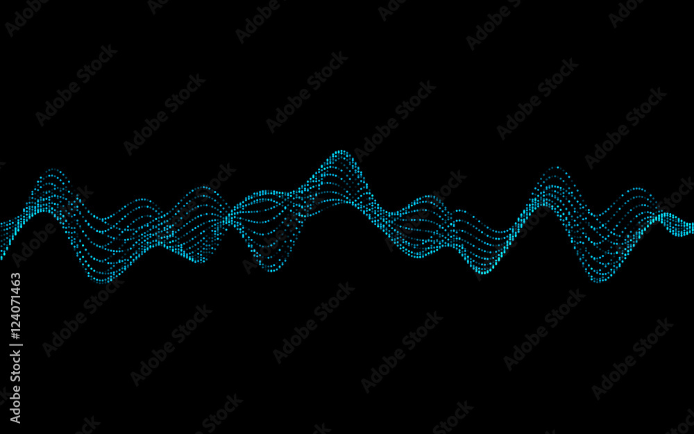 Poster abstract vector illustration of waves with particles on black background. futuristic background with
