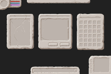 Set of vector stone interface elements for a fantasy game.