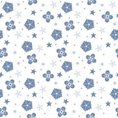 Winter seamless pattern with snowflakes, stars and flowers isola