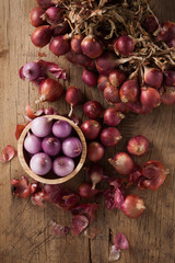 shallots still life wood background