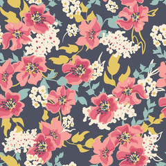 Seamless floral pattern with flowers on dark background