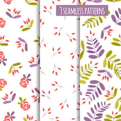 Set of seamless patterns with abstract wild rose.