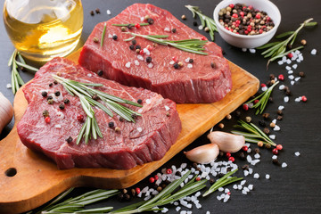 raw beef steak with spice