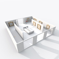 3d interior rendering of exhibition room