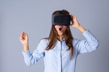 Woman using VR glasses