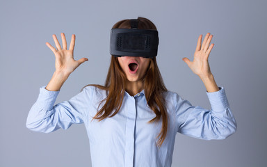 Woman using VR glasses