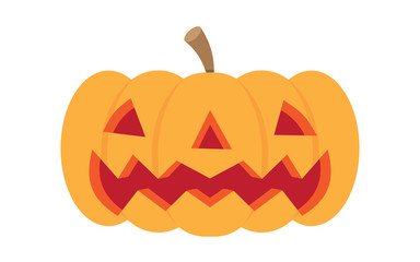 Halloween pumpkin with scary face on white