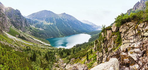Panoramic view of Morskie Oko lake, High Tatras, Poland