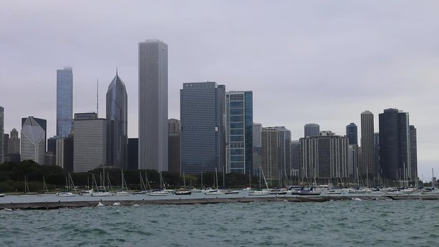 A View of Chicago city center on a foggy day