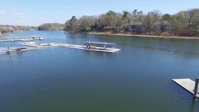 Aerial ascends over Saugatuck River.