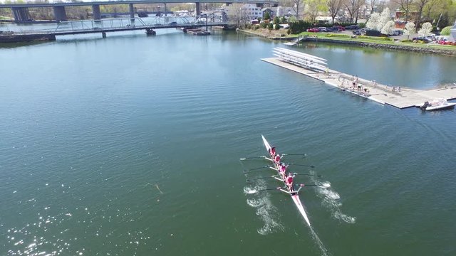 Aerial competitive rowing, Saugatuck River.