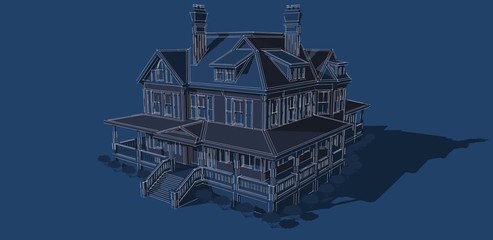 Casa dibujo boceto azul