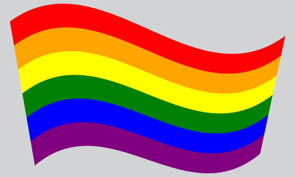 Rainbow Gay Pride Flag Waving On Gray Background