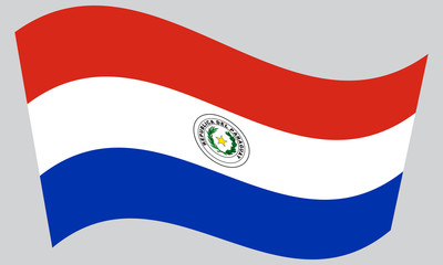 Obraz premium Flag of Paraguay waving on gray background